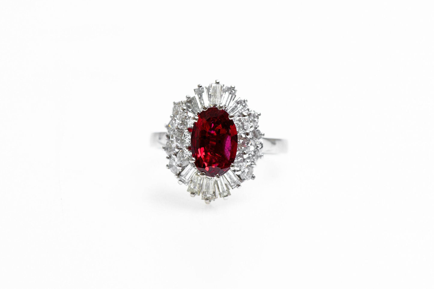 A very fine Natural Untreated Siam Ruby  and Diamond Cluster Ring set in 18ct White Gold, Circa 1970 - Robin Haydock Antiques