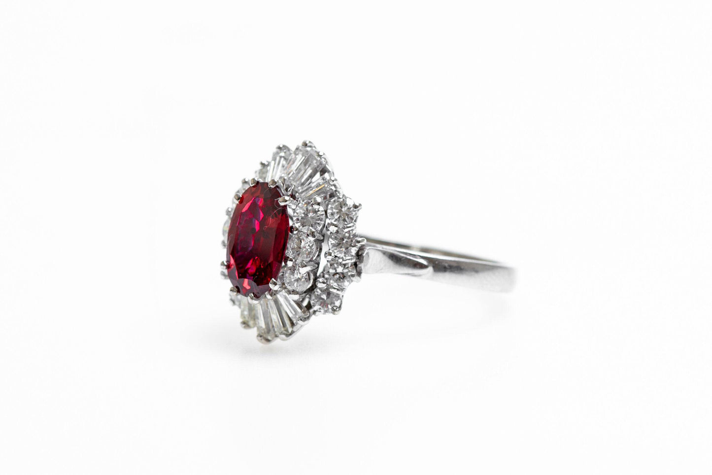 A very fine Natural Untreated Siam Ruby  and Diamond Cluster Ring set in 18ct White Gold, Circa 1970 - Robin Haydock Antiques