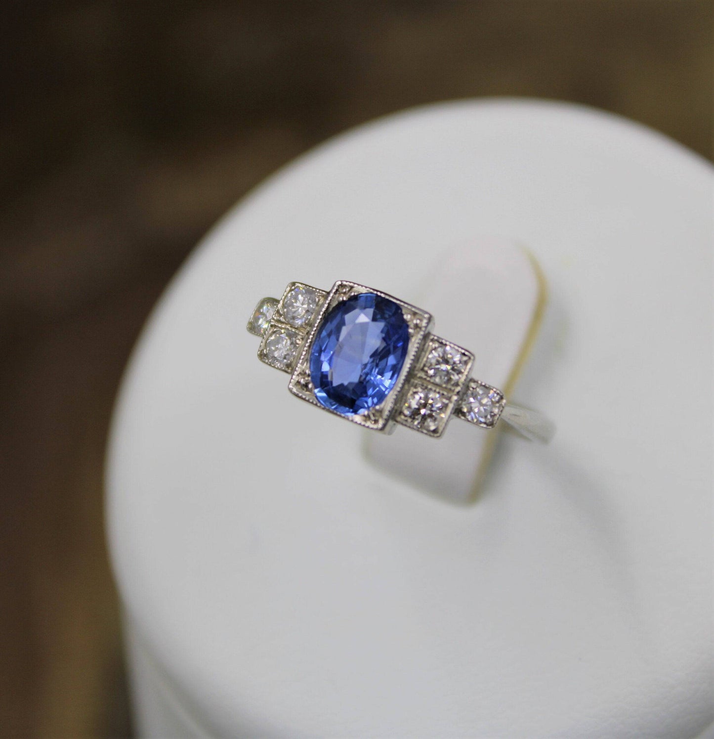 A very fine Art Deco Style Sapphire and Diamond Ring mounted in Platinum, Mid - Late 20th Century - Robin Haydock Antiques