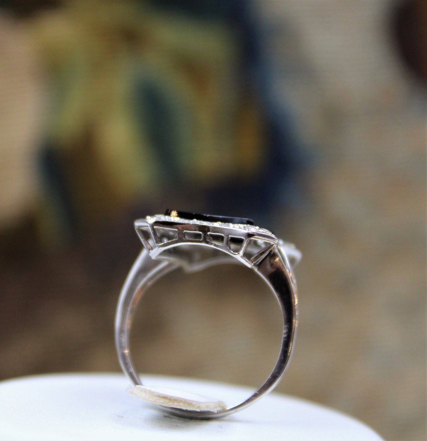 An exquisite Art Deco Black Onyx & Diamond "Plaque" Ring set in Platinum, Circa 1930 - Robin Haydock Antiques