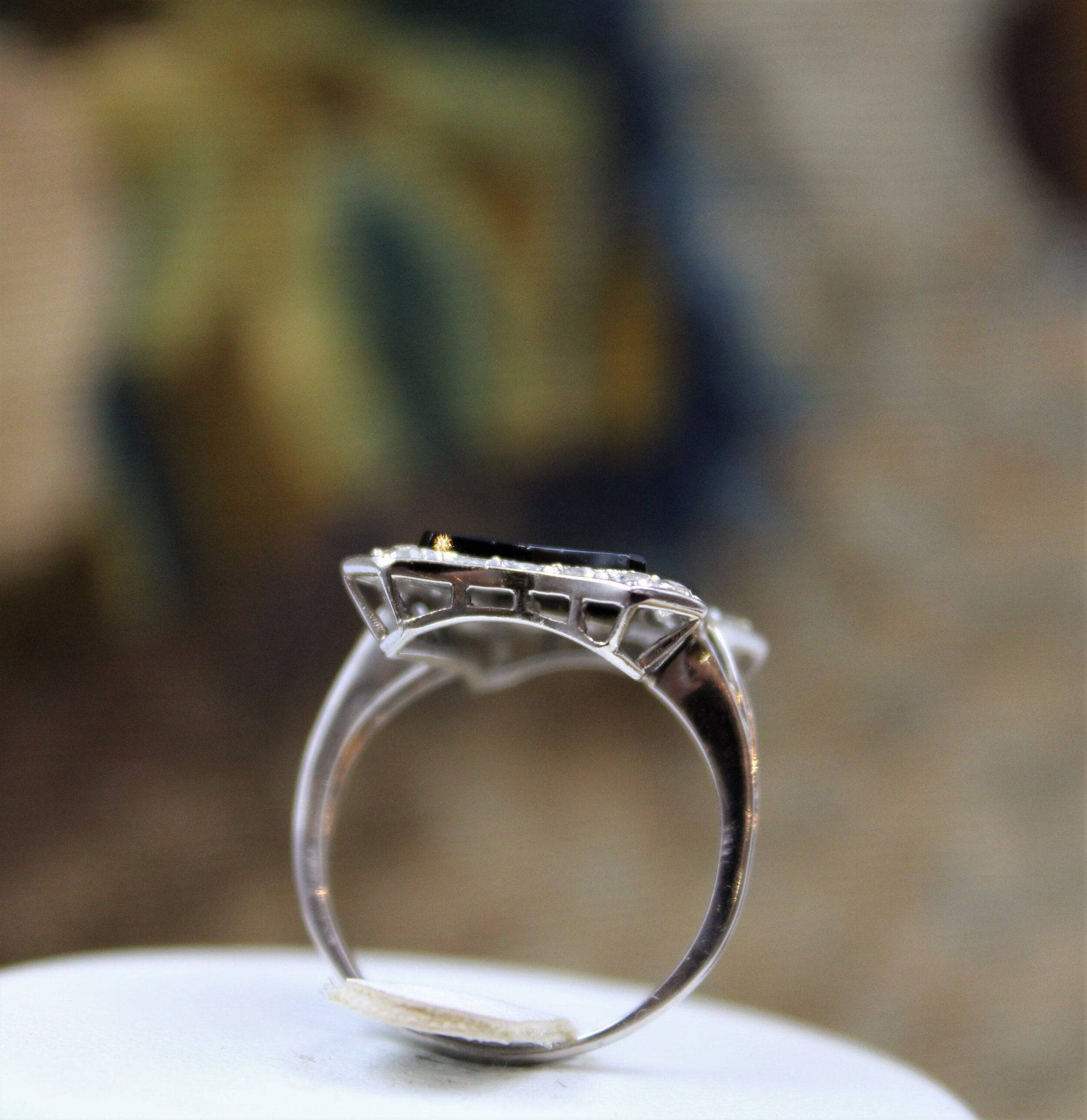 An exquisite Art Deco Black Onyx & Diamond "Plaque" Ring set in Platinum, Circa 1930 - Robin Haydock Antiques