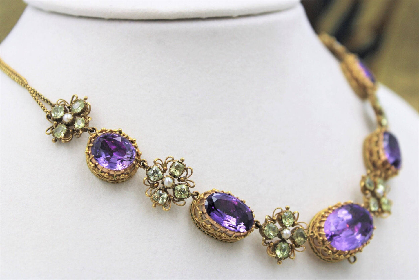 An exceptional example of a late Georgian Demi-Parure in High Carat Yellow Gold set with Amethysts, Seed Pearls and Chrysoberyl, English, Circa 1820 - Robin Haydock Antiques
