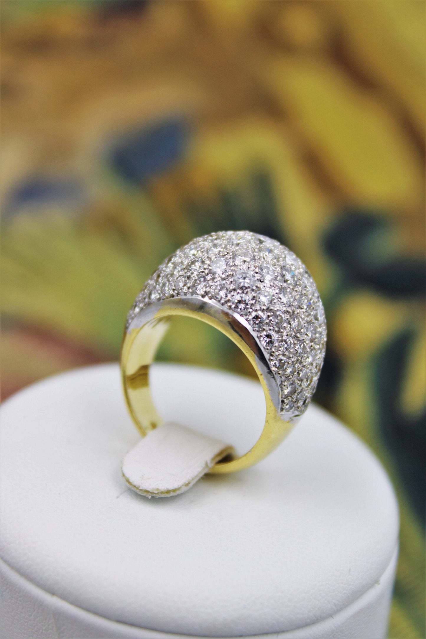 A very stylish Diamond Demi-Bombe Ring mounted in 18 Carat Yellow & White Gold, French, Circa 1980 - Robin Haydock Antiques
