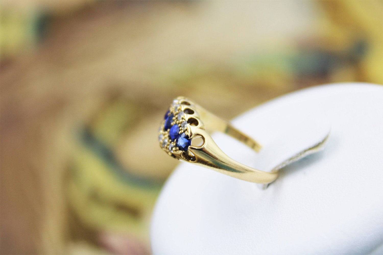 A fine Sapphire and Diamond Five Stone Ring mounted in 18ct Yellow Gold, English, Circa 1890 - Robin Haydock Antiques