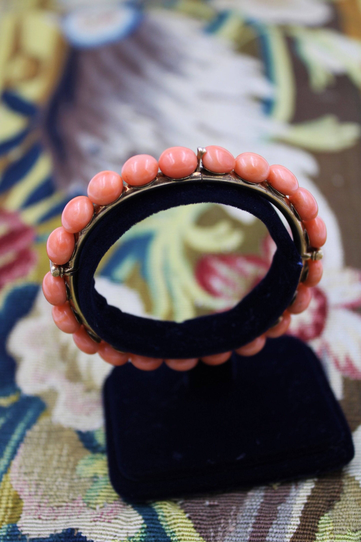 An exquisite Coral Bangle with double hinge in High Carat Yellow Gold, Circa 1910 - Robin Haydock Antiques