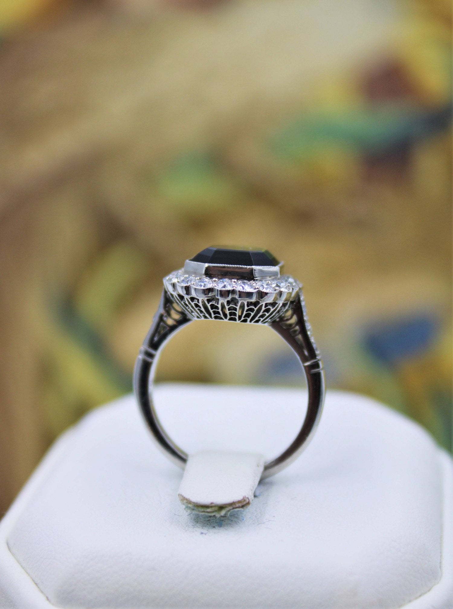 A very fine Green Tourmaline cluster Ring set in Platinum, Pre-Owned - Robin Haydock Antiques