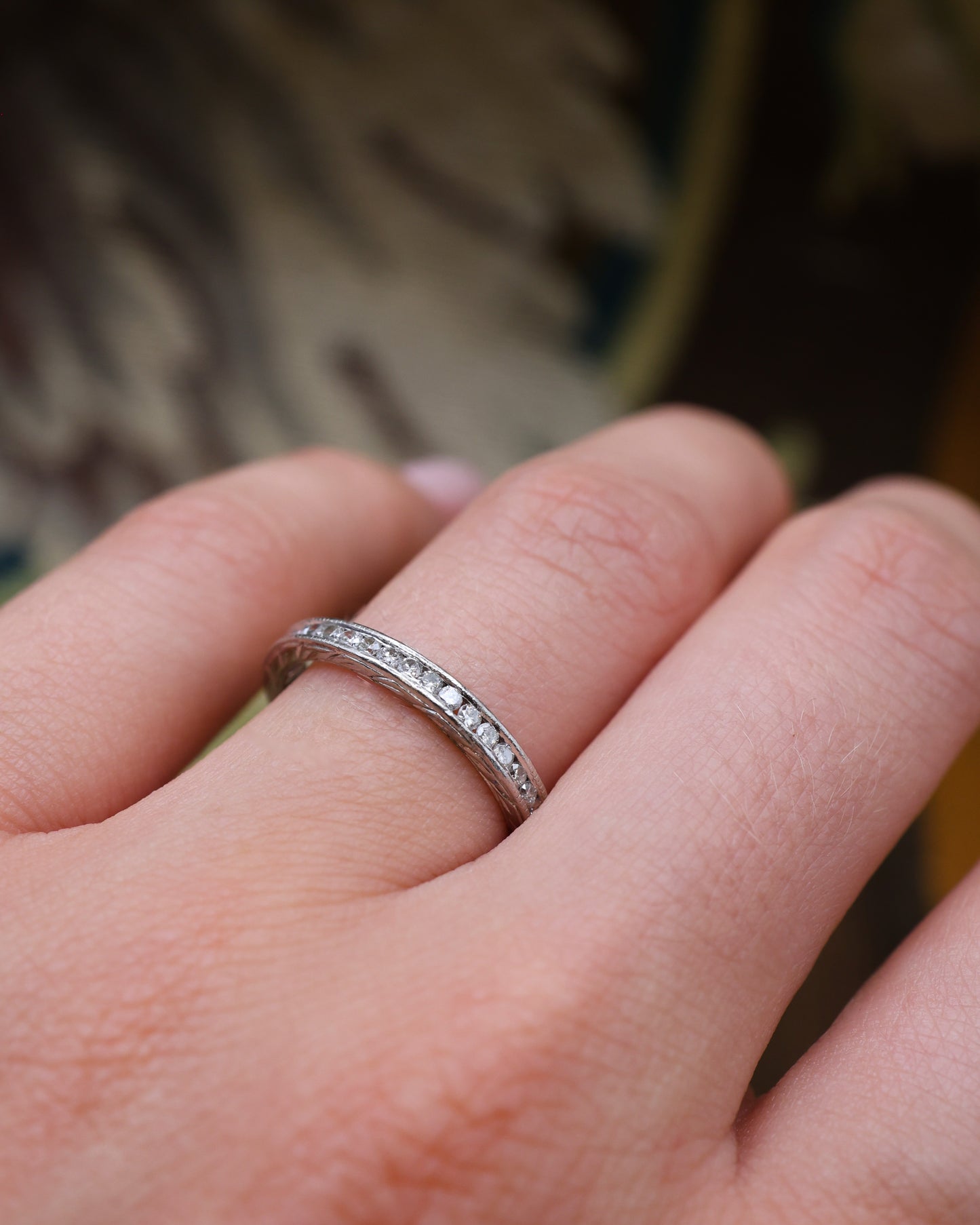 A very fine Platinum Engraved Diamond Eternity Ring Size K1/2 Circa 1930 - Robin Haydock Antique Jewellery