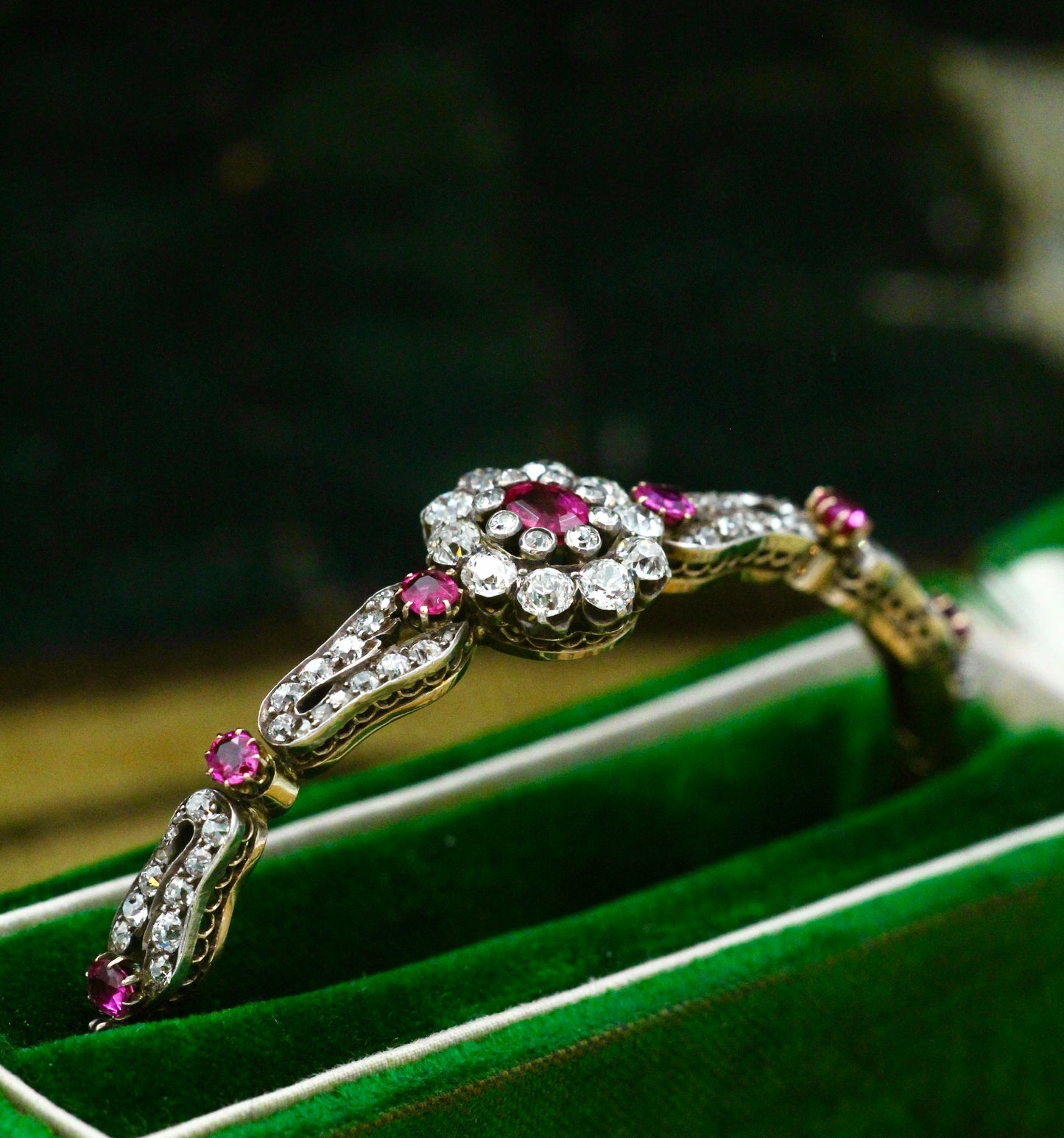 An extraordinary Burmese Ruby & Diamond Bangle in 18ct Gold and Silver Tipped, French, Circa 1880 - Robin Haydock Antiques