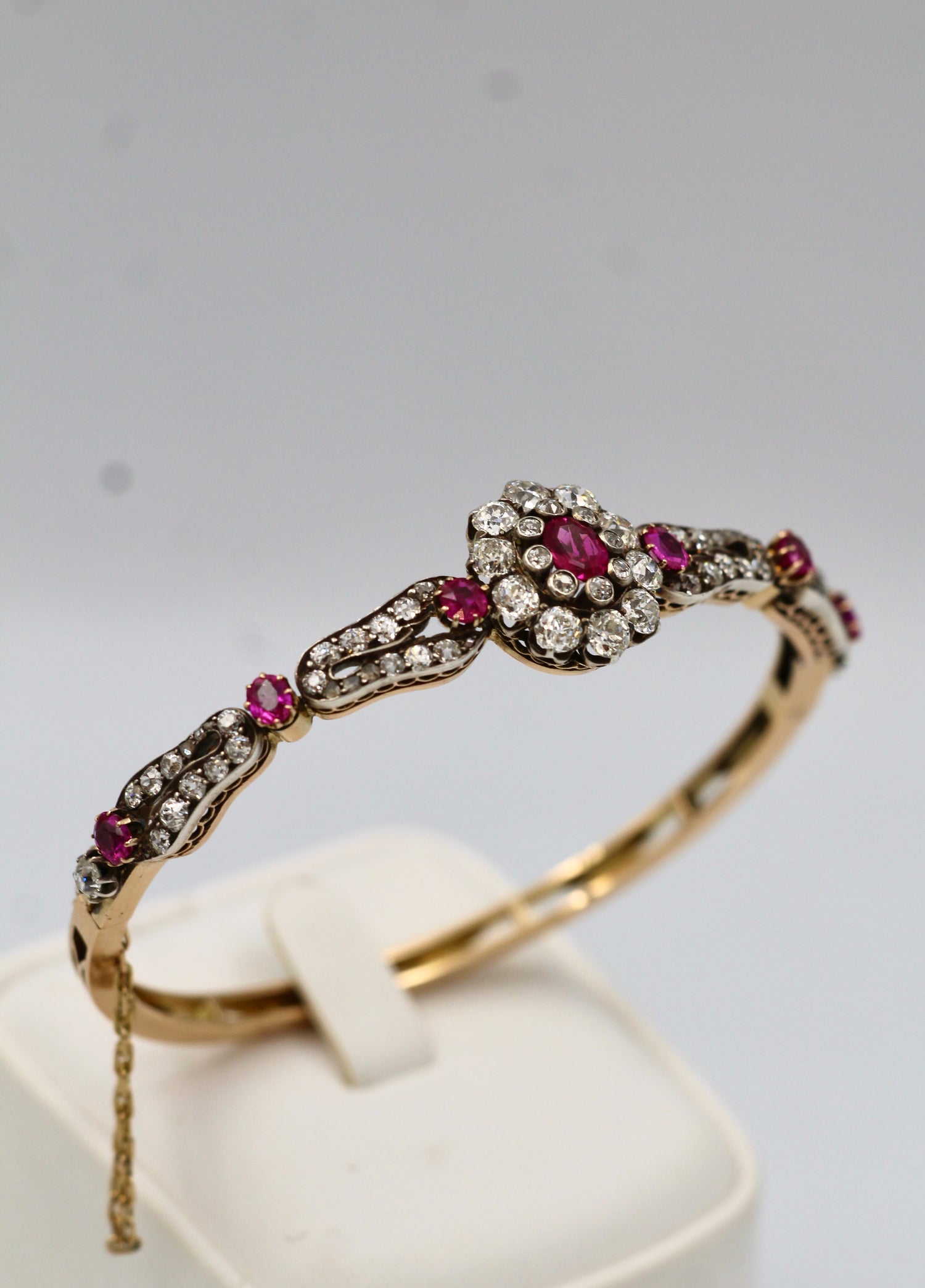 An extraordinary Burmese Ruby & Diamond Bangle in 18ct Gold and Silver Tipped, French, Circa 1880 - Robin Haydock Antiques