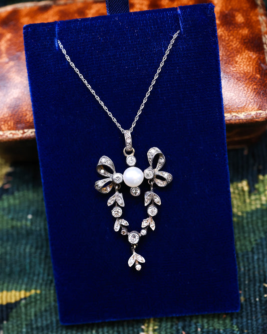 A very fine Antique Edwardian Diamond & Pearl Pendant, English, Circa 1905