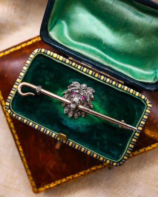 A very fine Antique Diamond & Ruby, Lion Head Stockpin Circa 1880 - Robin Haydock Antique Jewellery