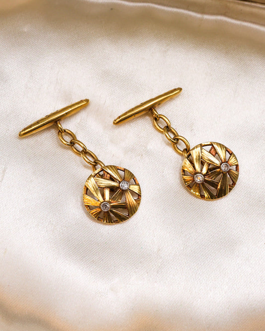 A very fine pair of Antique 18 Carat Yellow Gold & Diamond "Art Deco" Cufflinks Circa 1935 - Robin Haydock Antique Jewellery