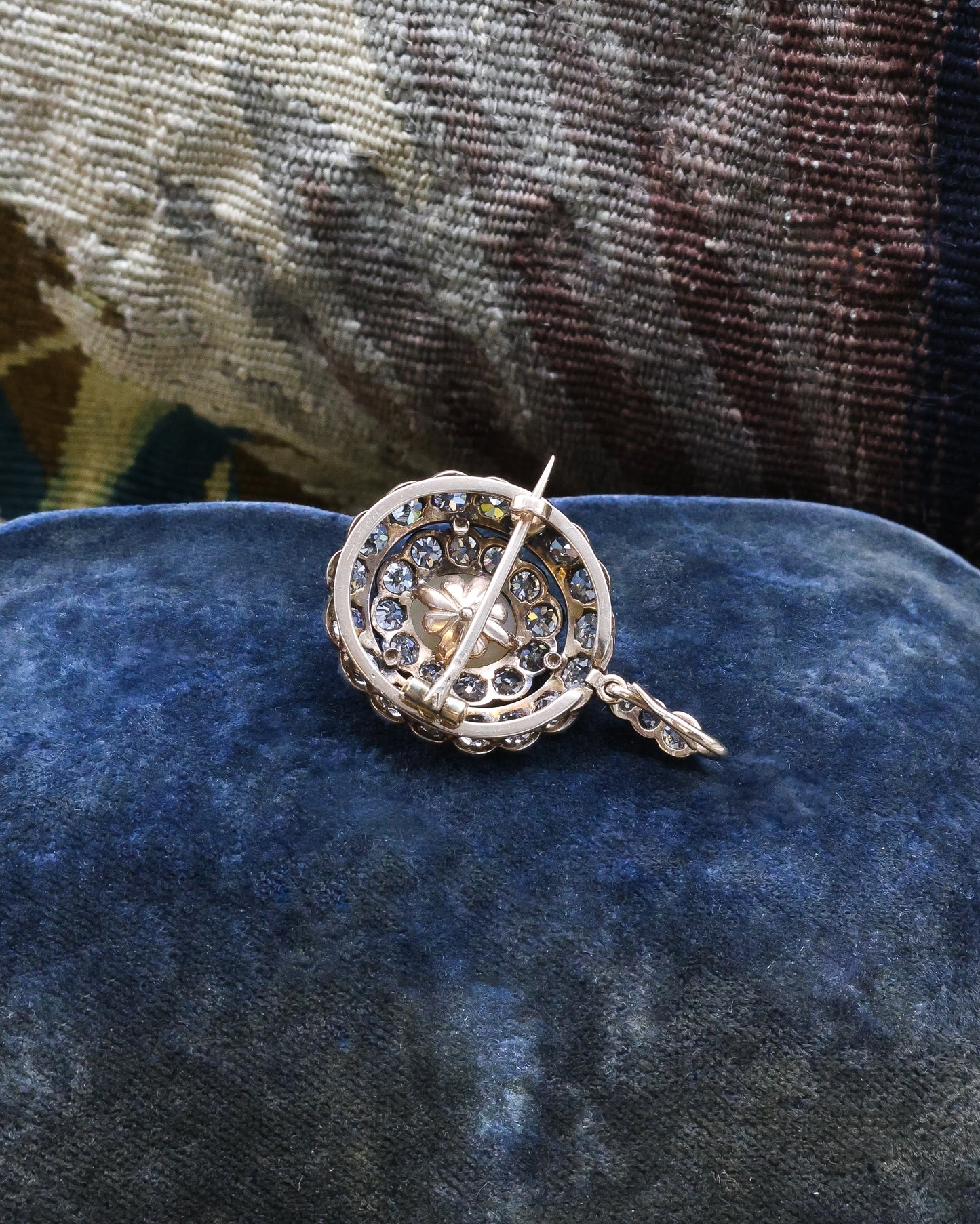 A very fine example of a Natural Pteriidae Oval Pearl and Diamond Pendant - Brooch. Victorian Circa 1890