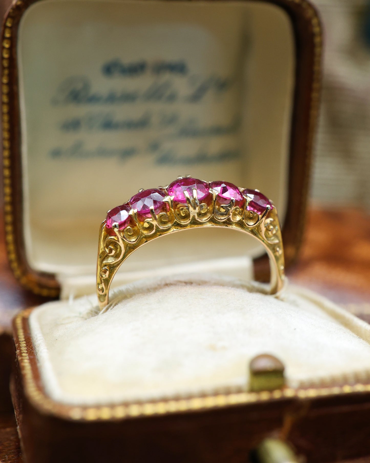 18ct Yellow Gold Victorian Certificated Natural Burmese Ruby Five Stone Ring Circa 1880 - Robin Haydock Antique Jewellery