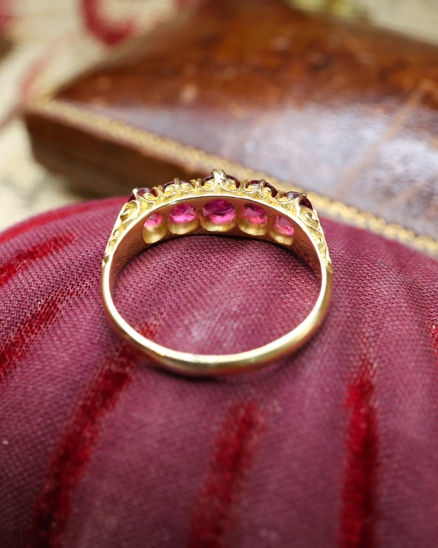 18ct Yellow Gold Victorian Certificated Natural Burmese Ruby Five Stone Ring Circa 1880 - Robin Haydock Antique Jewellery