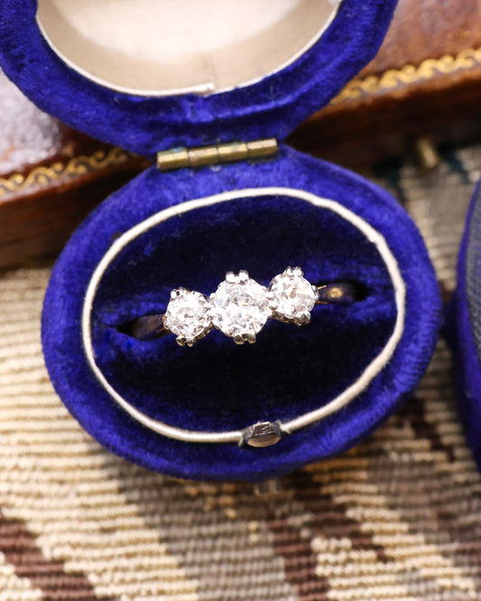 18ct Yellow Gold and Platinum 0.90ct Diamond Three Stone Ring - Dated 1/1/1936 - Robin Haydock Antique Jewellery