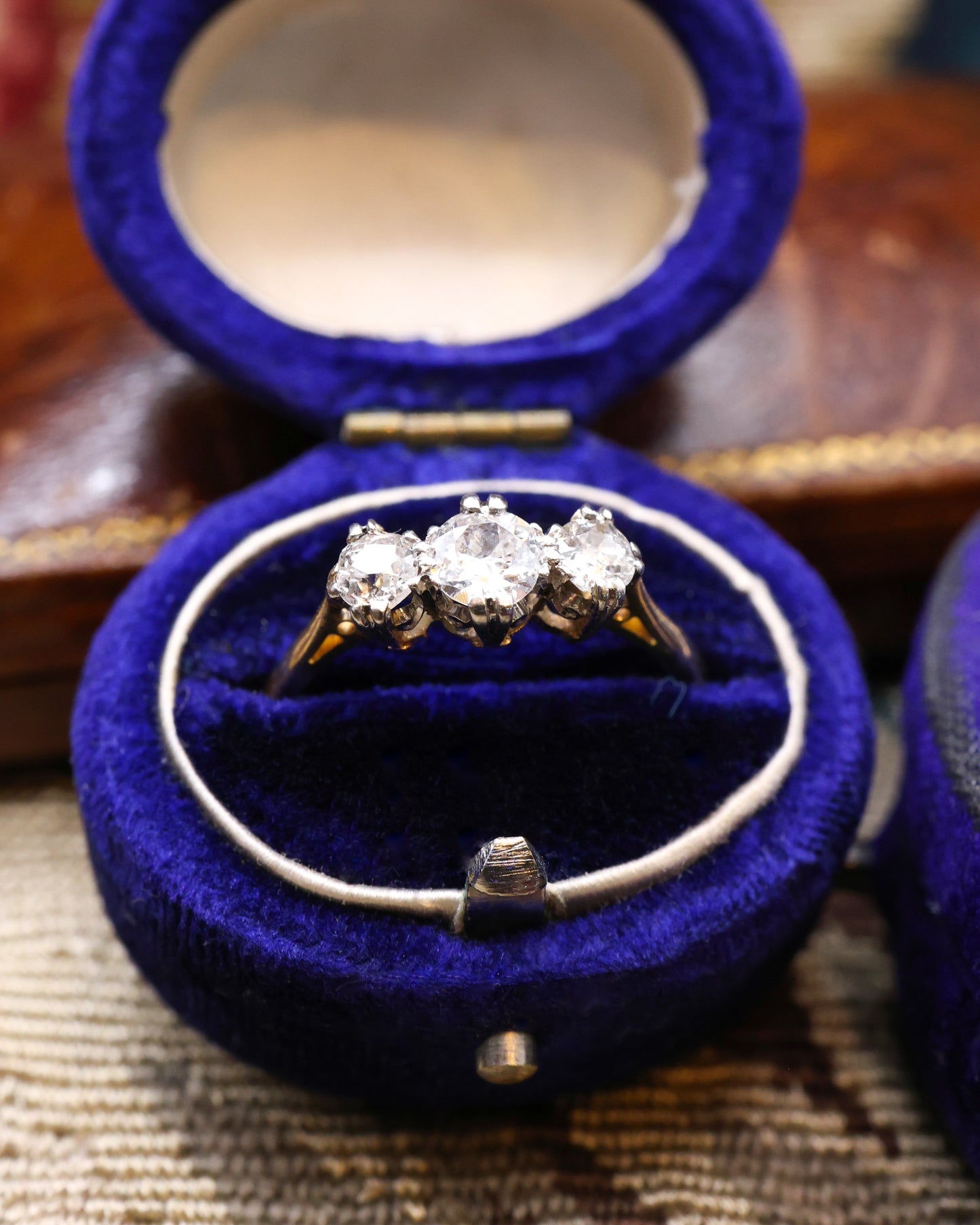 18ct Yellow Gold and Platinum 0.90ct Diamond Three Stone Ring - Dated  1/1/1936 - Robin Haydock Antique Jewellery