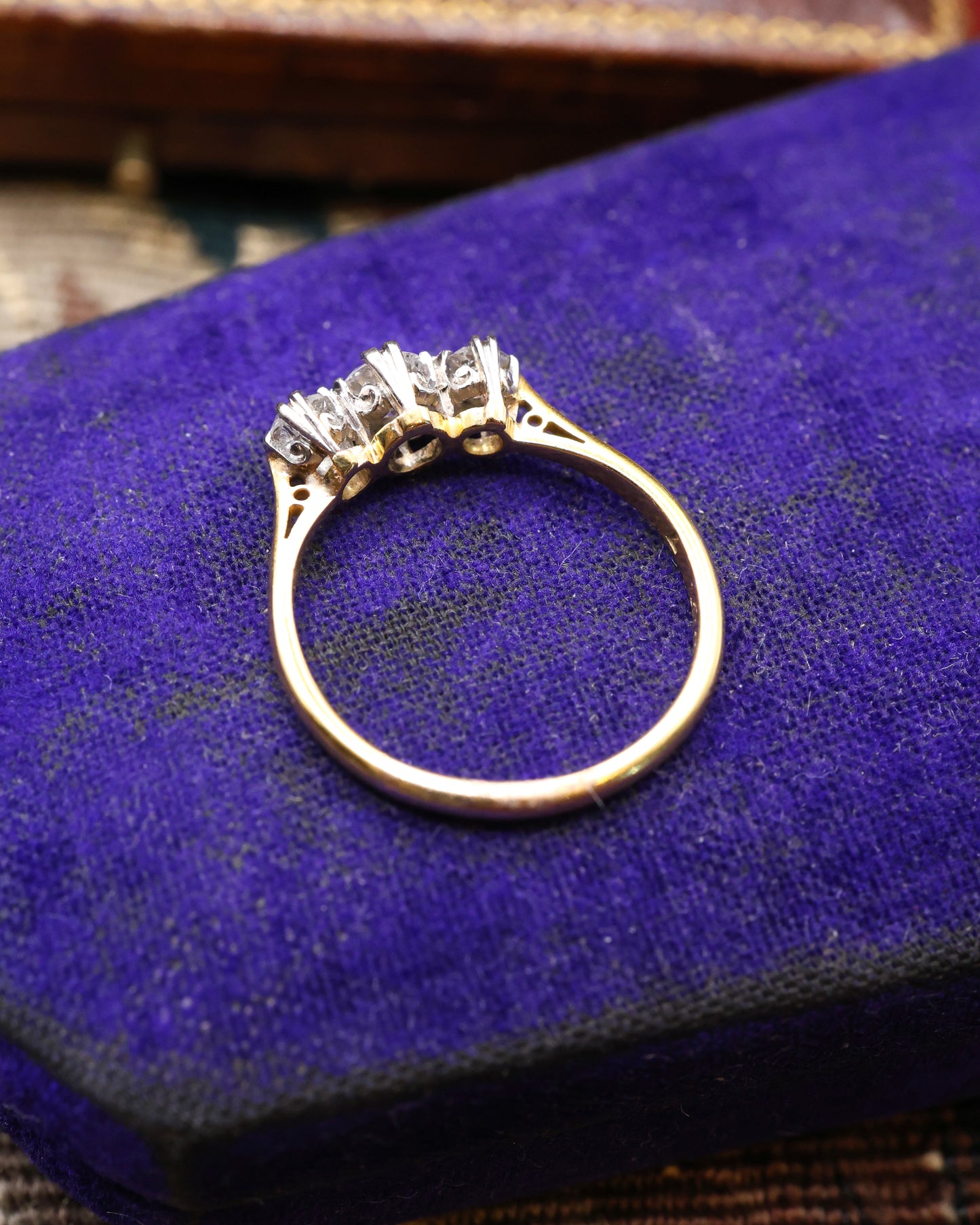 18ct Yellow Gold and Platinum 0.90ct Diamond Three Stone Ring - Dated  1/1/1936 - Robin Haydock Antique Jewellery