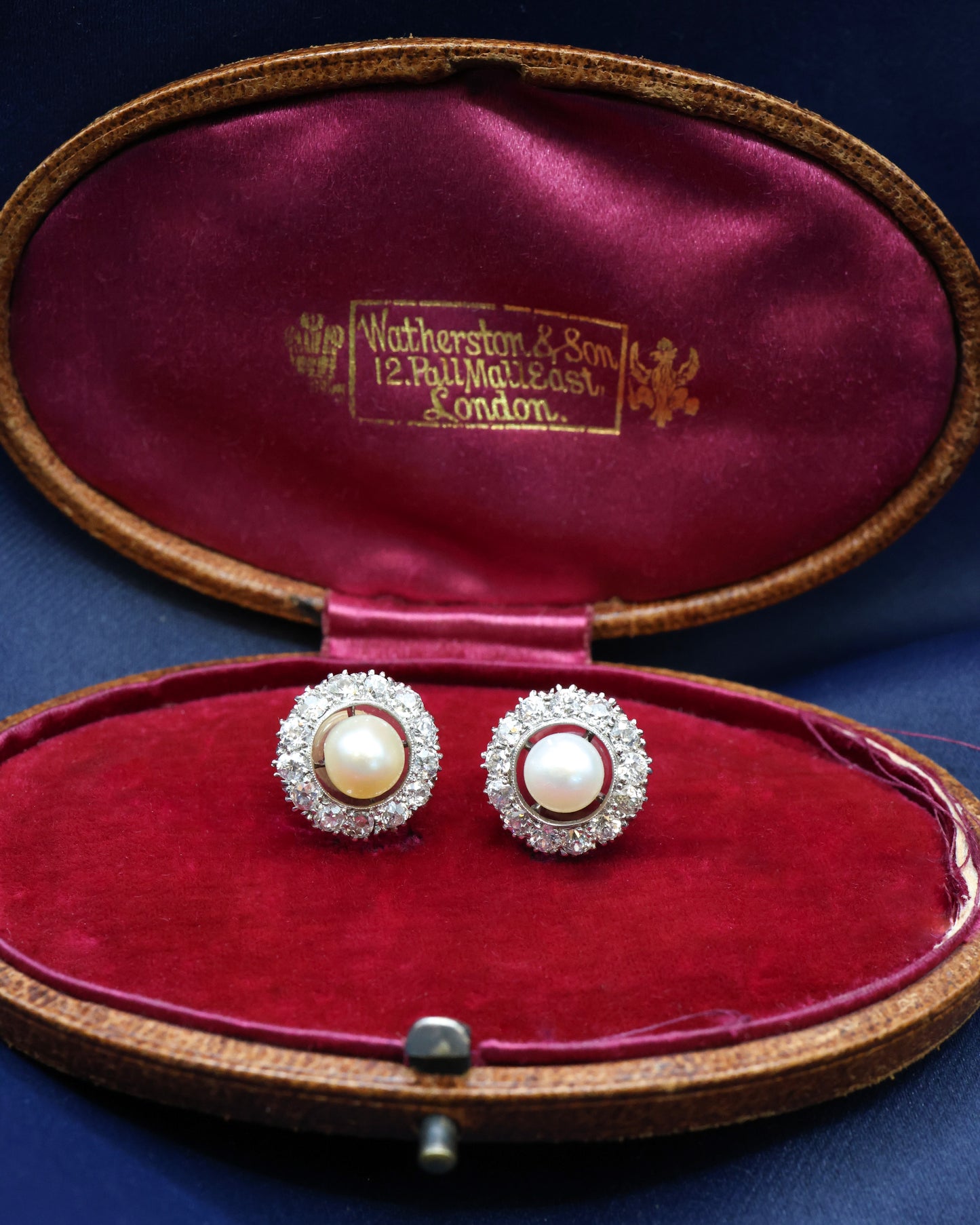 A fine pair of Natural Pearl and Old European Cut Diamond Cluster Earrings in Platinum & 18ct Gold (tested), Mounts. Circa 1930. - Robin Haydock Antique Jewellery