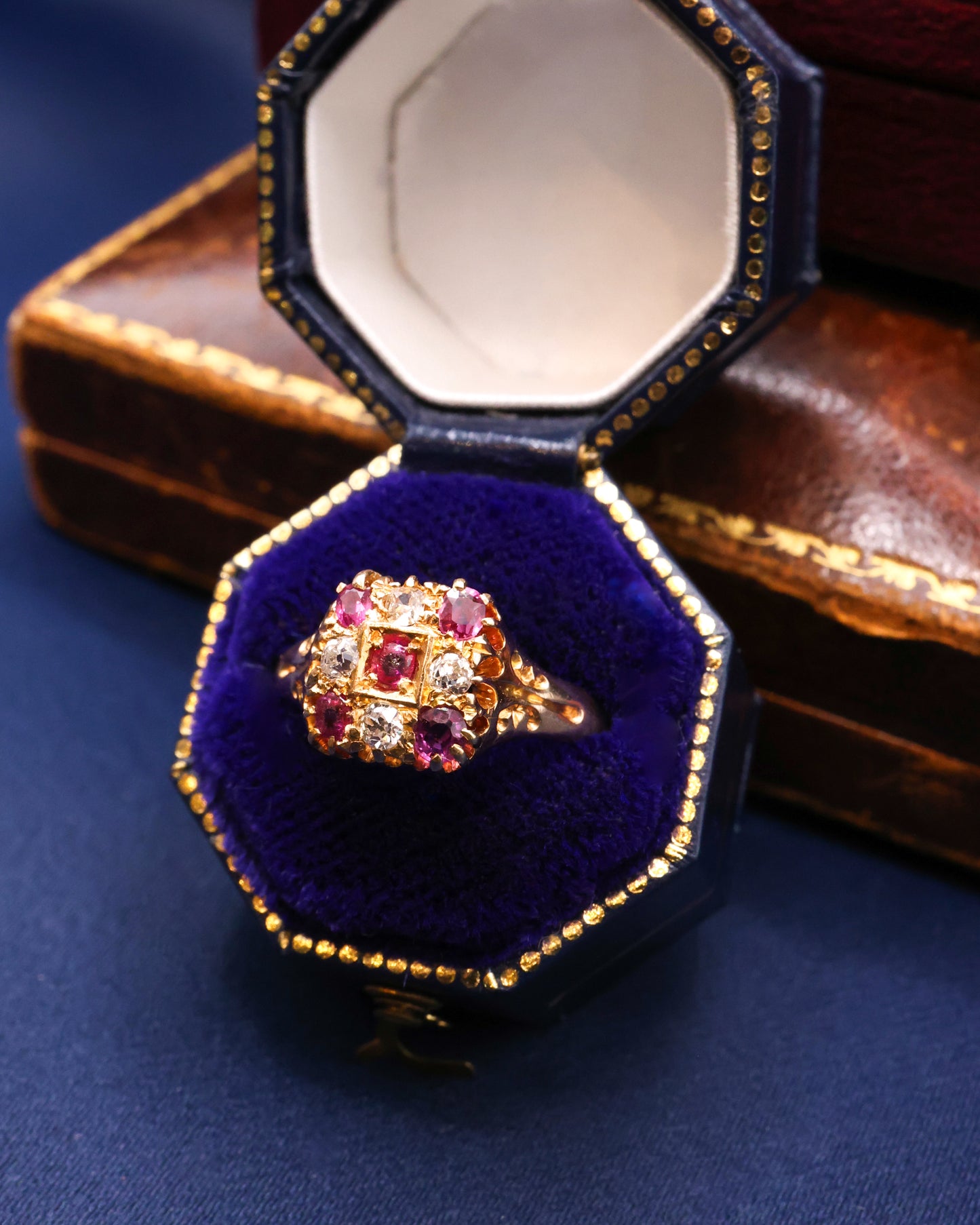 A very fine 18ct Yellow Gold Ruby & Diamond, Chequer Board Ring, Birmingham Hallmarks 1908