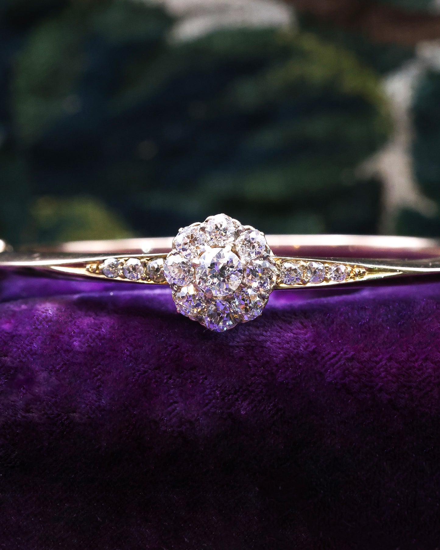 A very fine 18 carat Yellow Gold (tested), Diamond Cluster Bangle Circa 1890.