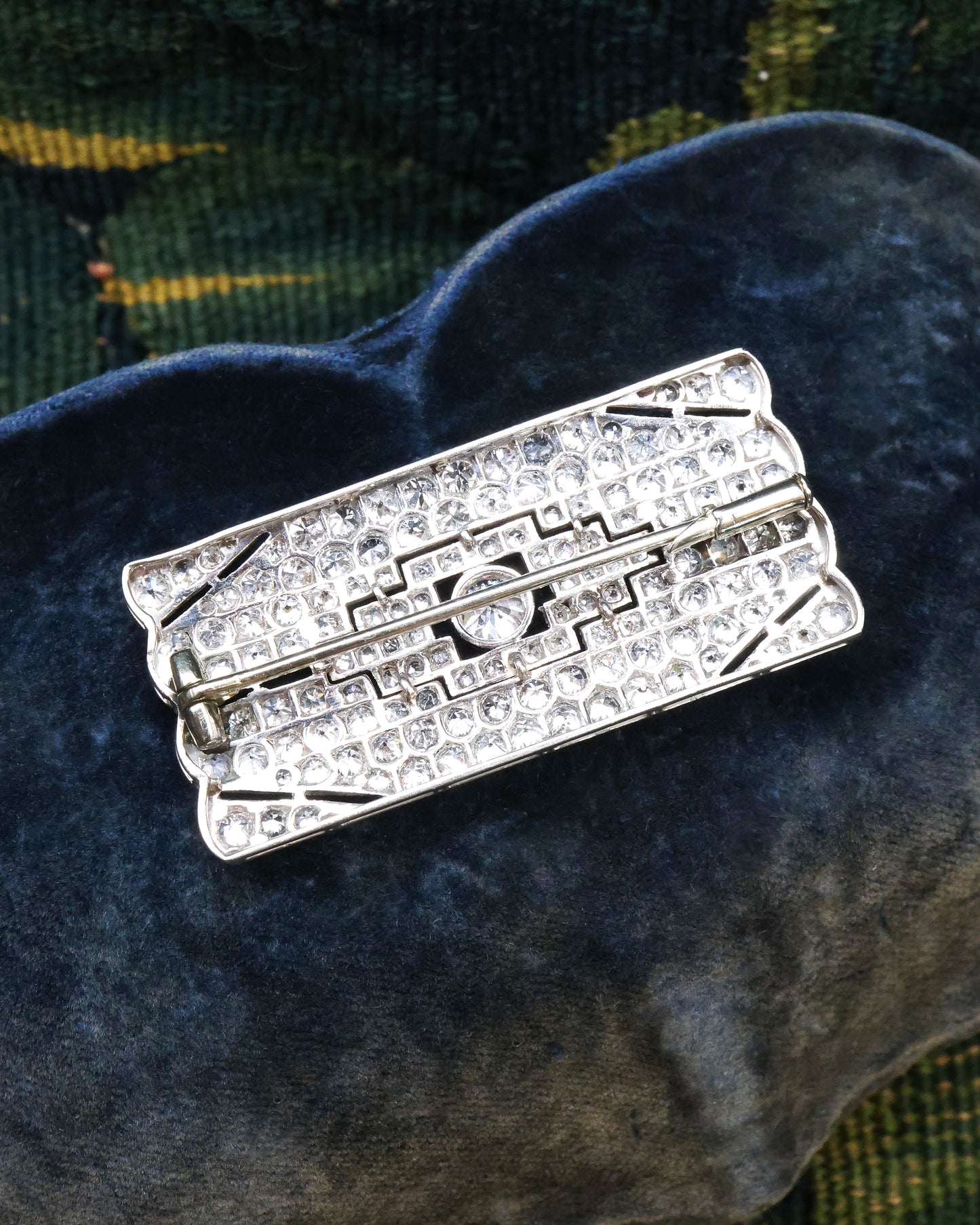 A very fine, Art Deco, Platinum & 15ct White Gold (tested), 4.55 Carat Diamond Plaque Brooch with open strap work.