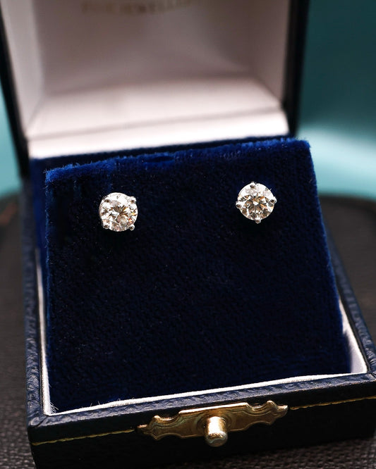 18ct White Gold 0.80ct Diamond Stud Earrings Pre-owned - Robin Haydock Antiques