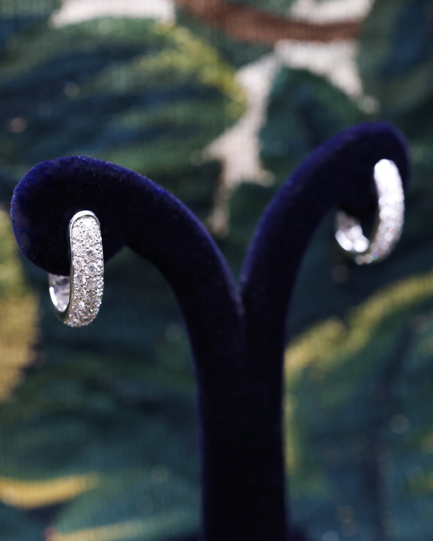 A Very Pair 18ct White Gold (stamped), Pave set, Creole Style Diamond Earrings Pre-owned. Circa 1990