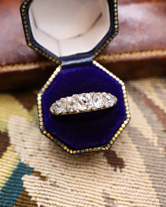 18ct Yellow Gold Five Stone Diamond Ring, English Circa 1890 - Robin Haydock Antique Jewellery