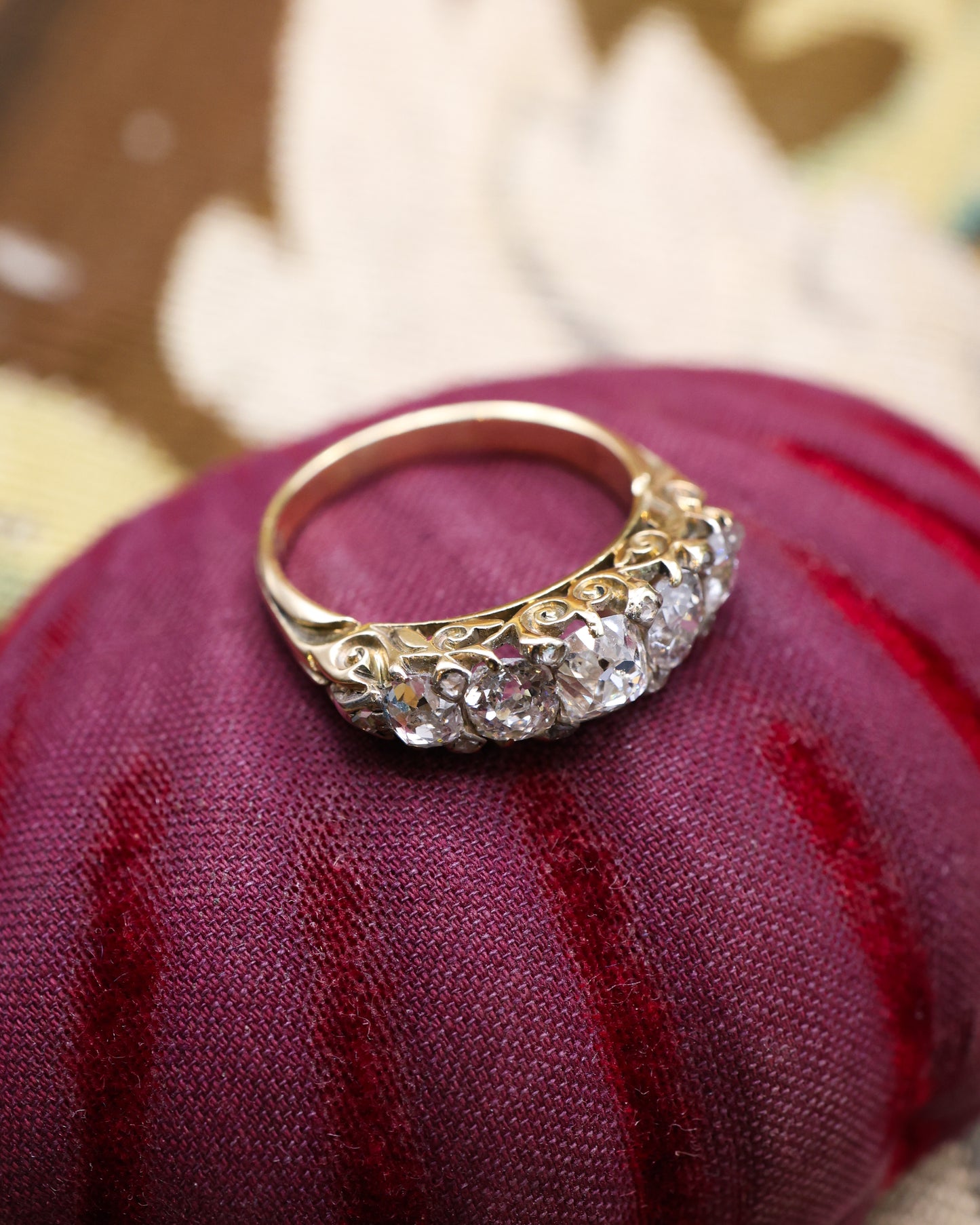 18ct Yellow Gold Five Stone Diamond Ring, English Circa 1890 - Robin Haydock Antique Jewellery