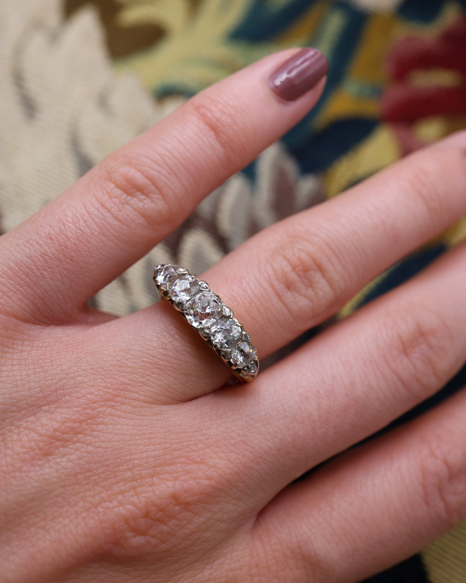 18ct Yellow Gold Five Stone Diamond Ring, English Circa 1890 - Robin Haydock Antique Jewellery
