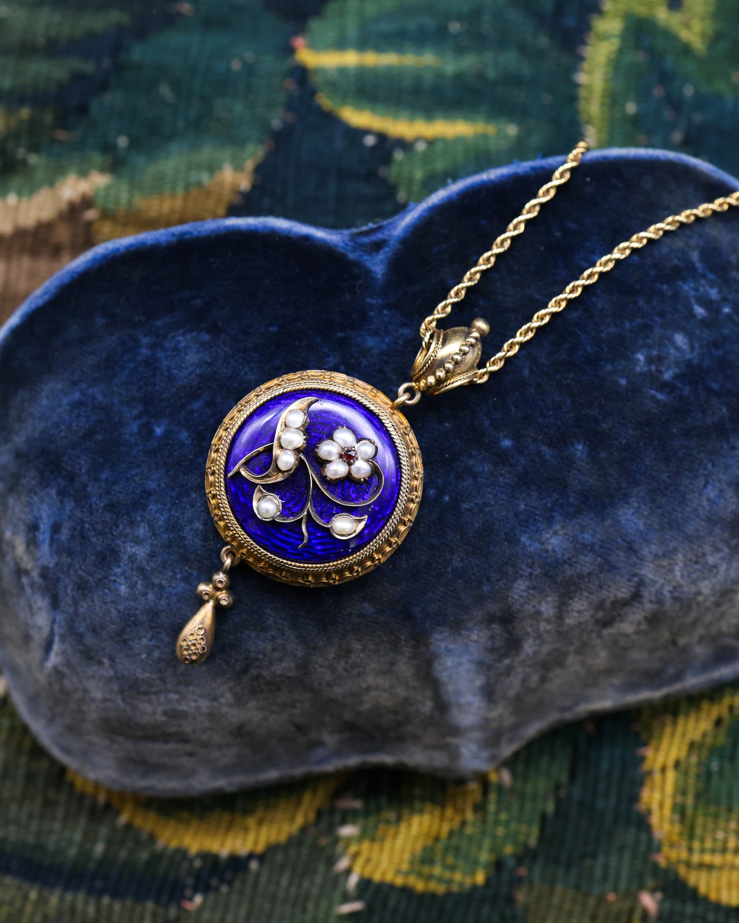 15ct Yellow Gold (Tested), Etruscan Revival, Enamel Pendent Circa 1870 - Robin Haydock Antique Jewellery