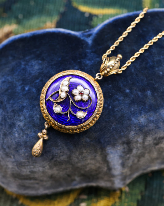 15ct Yellow Gold (Tested), Etruscan Revival, Enamel Pendent Circa 1870 - Robin Haydock Antique Jewellery