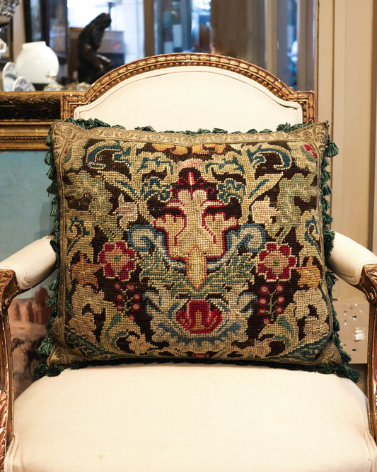 An exceptional panel of fine English Silk & Wool Needlepoint. Circa 1740. Presented as a cushion, with later backing & Trim. - Robin Haydock Antiques