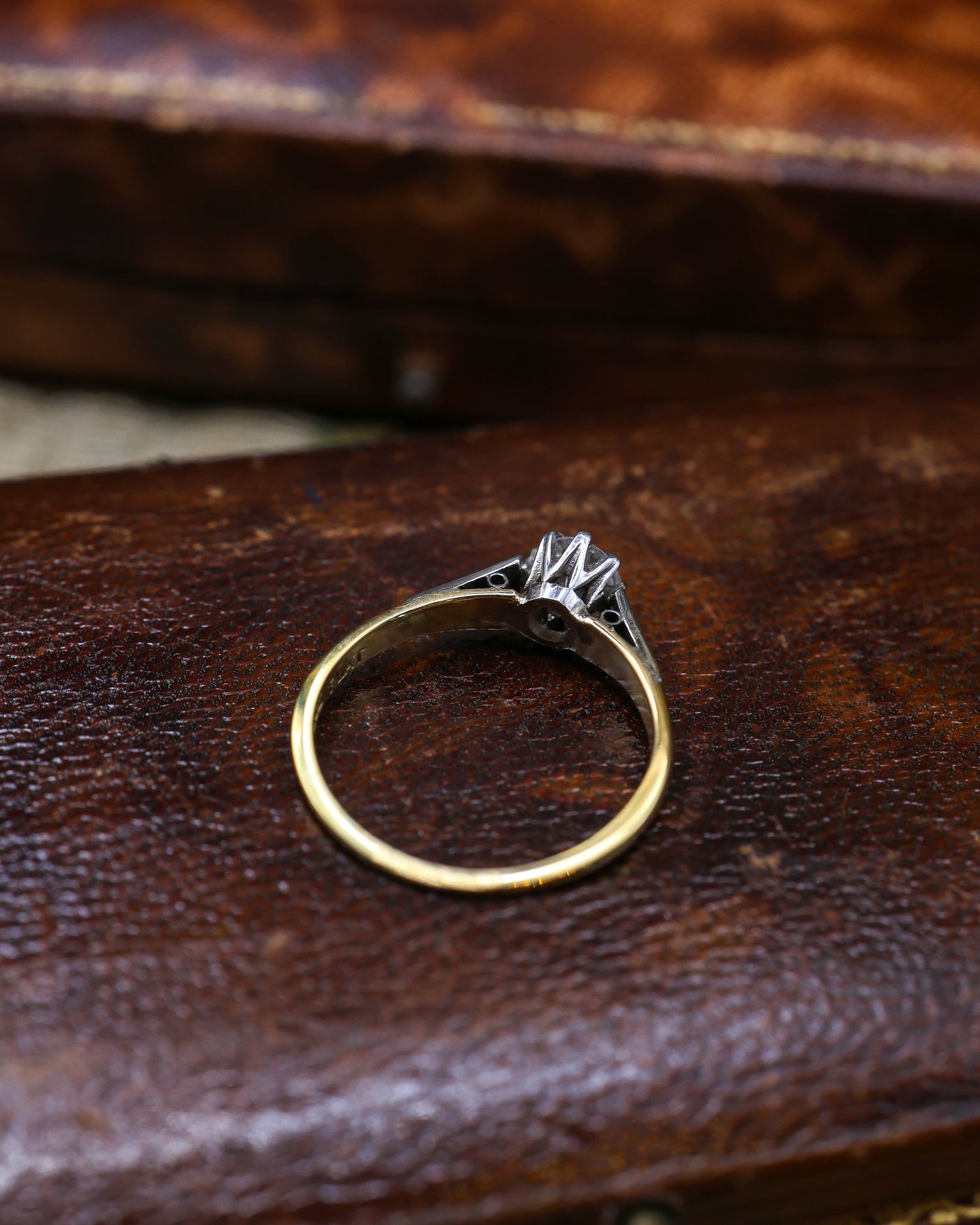 A fine 18ct Yellow Gold & Platinum, Round Brilliant Cut Solitaire Diamond Ring of approximately 0.45 Carats (un-weighed). Assessed as I Colour and SI1 Clarity. English Circa 1950 - Robin Haydock Antique Jewellery