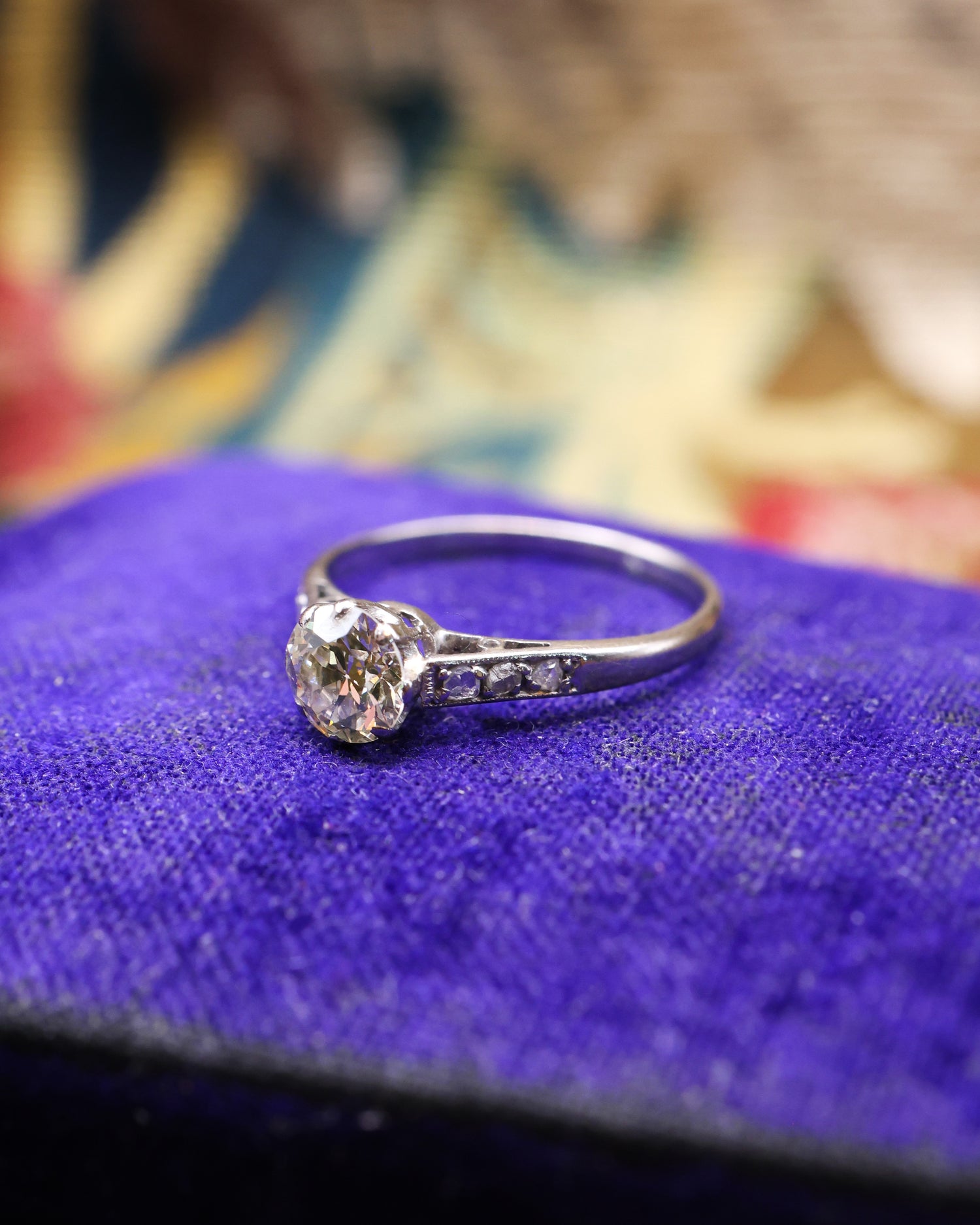 A very fine 18 Carat White Gold, 0.80 Carat, Old European Cut, Diamond Solitaire Ring. Circa 1930 - Robin Haydock Antique Jewellery