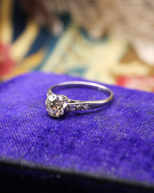 A very fine 18 Carat White Gold, 0.80 Carat, Old European Cut, Diamond Solitaire Ring. Circa 1930 - Robin Haydock Antique Jewellery