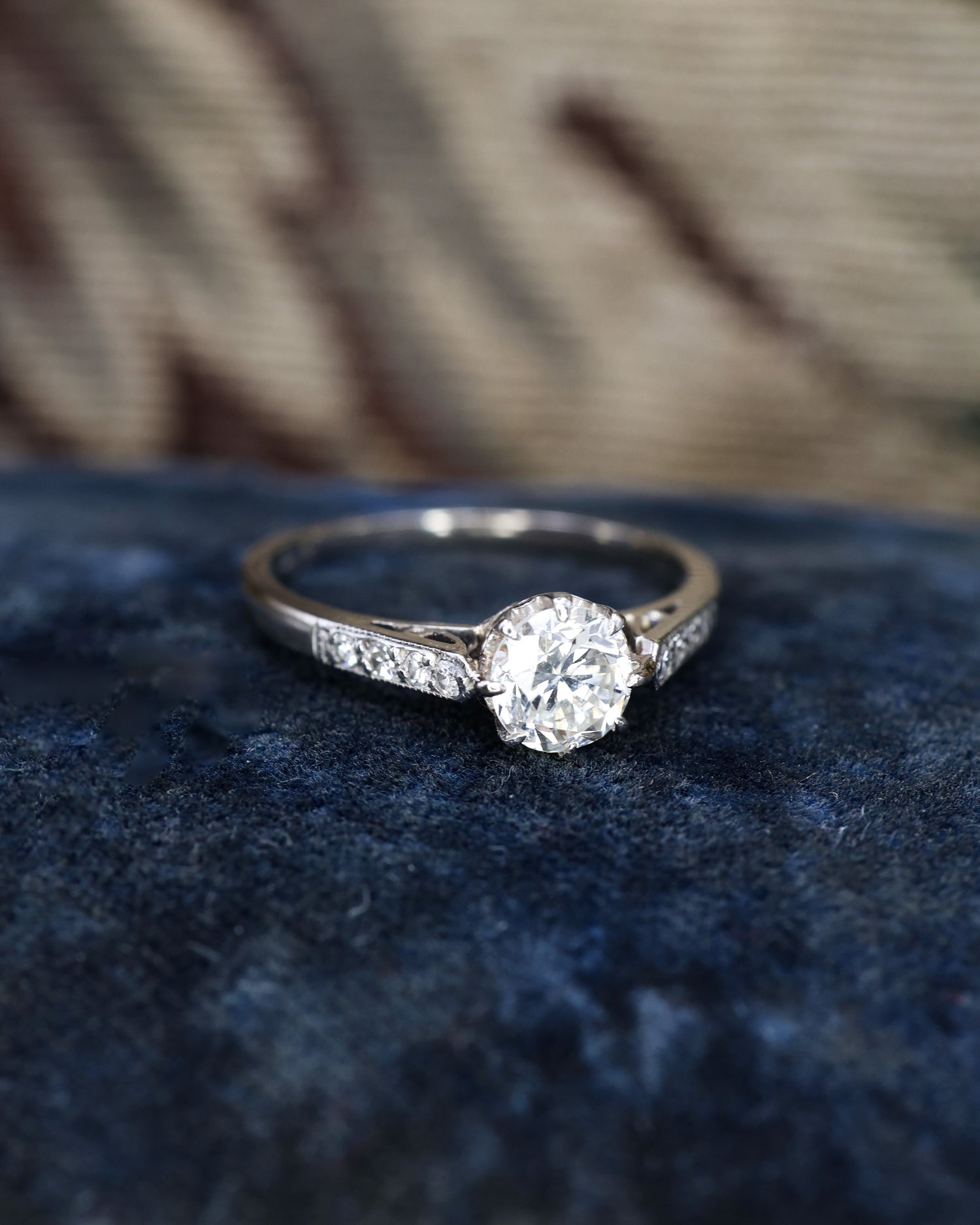 A very fine 18ct White Gold, 0.70 Carat, Old European Cut  Diamond Solitaire Ring. Circa 1945 - Robin Haydock Antique Jewellery