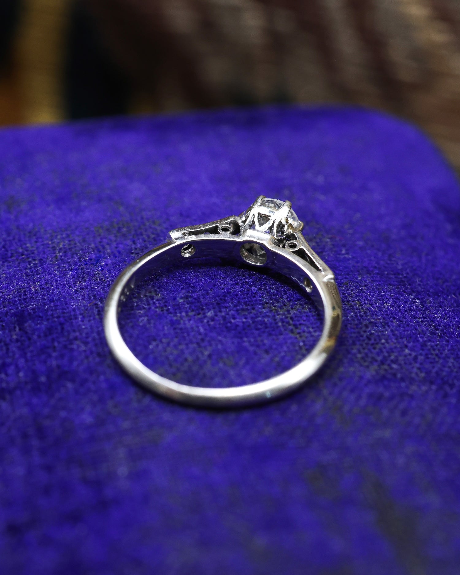 A very fine Platinum (marked) Diamond Solitaire Ring, centrally "Raised Claw Set" with one "Old Round Cut" Diamond of approximately 0.35 Carats. Circa 1925 - Robin Haydock Antique Jewellery