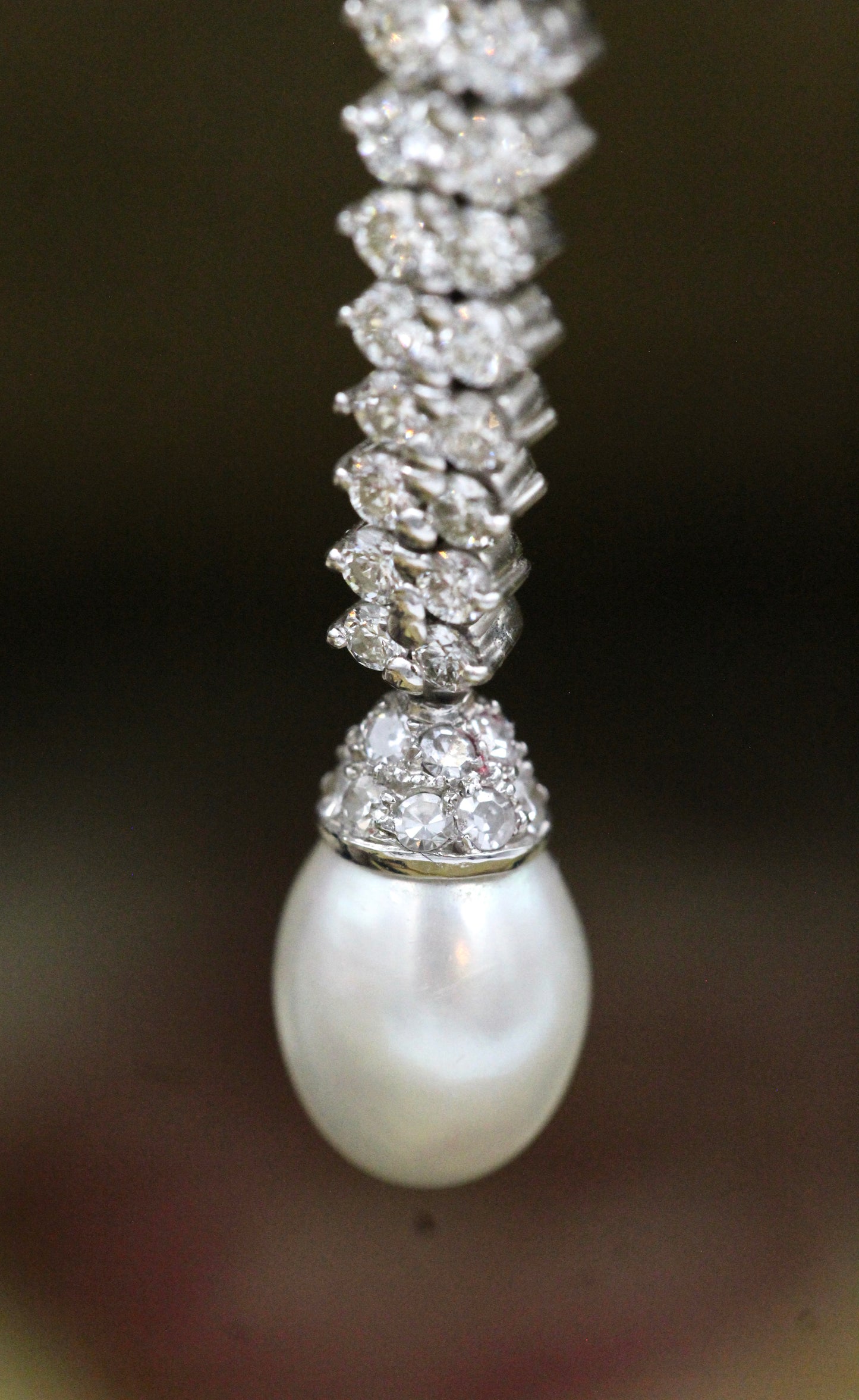 An Exquisite Pair of Cultured Pearl & Diamond Drop Earrings, Circa 1950. - Robin Haydock Antiques
