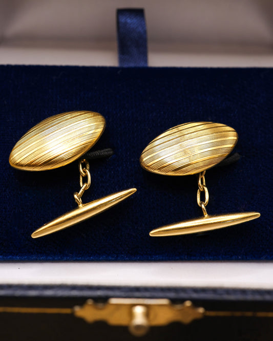 18ct Yellow Gold Split Oval Cufflinks, English circa 1900-1940 - Robin Haydock Antique Jewellery