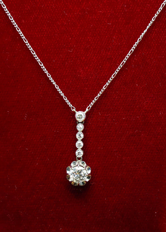 A very fine Platinum (stamped) & Diamond "Belle Epoque" Drop Pendant, on a fine Platinum Chain. Circa 1890. - Robin Haydock Antiques