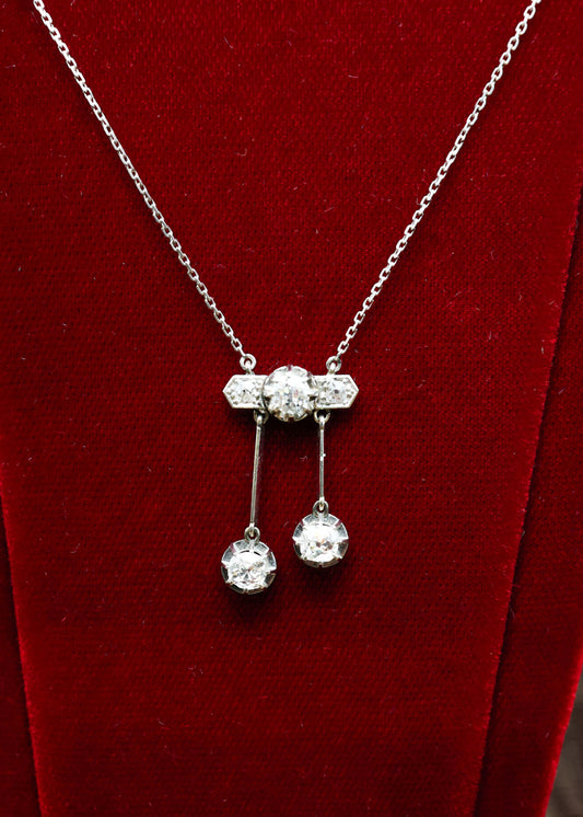 Platinum & 18ct French 1.45ct Two Drop Diamond Negligee Pendant Circa 1910-1920 - Robin Haydock Antiques