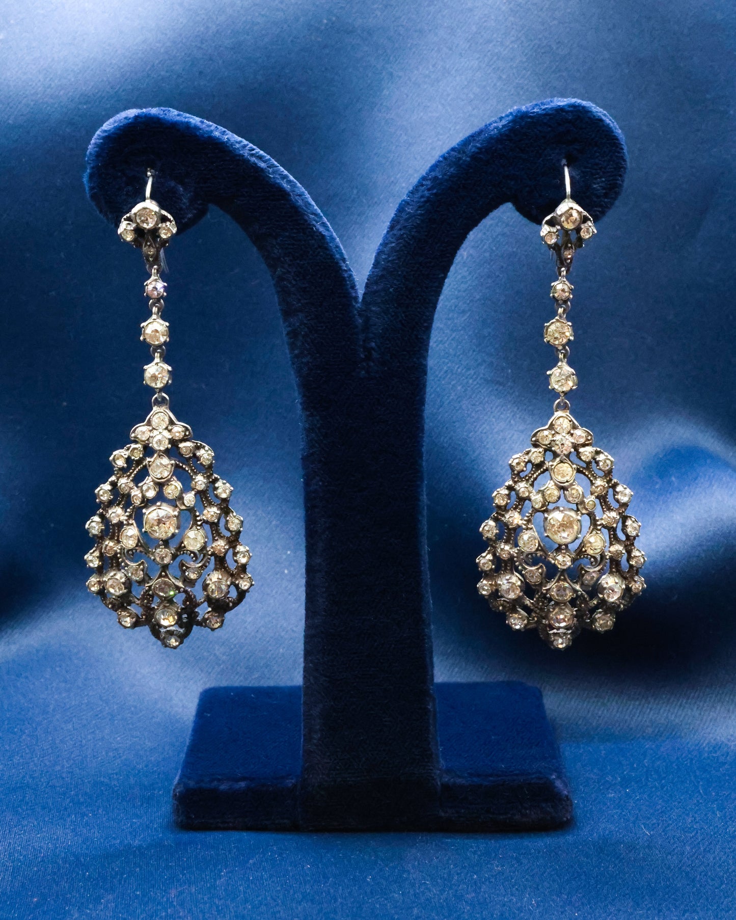 A fine pair of Silver (tested), and Paste, Filigree Drop Earrings, Continental Circa 1890
