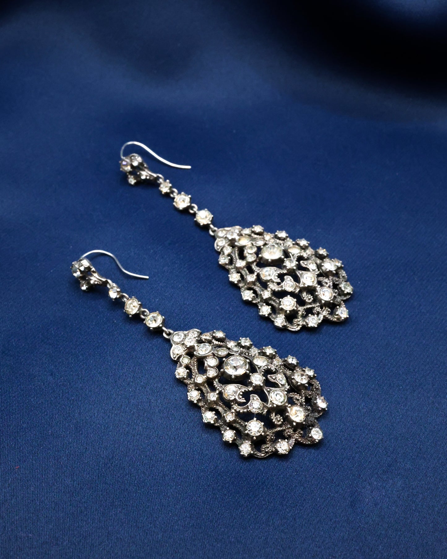 A fine pair of Silver (tested), and Paste, Filigree Drop Earrings, Continental Circa 1890