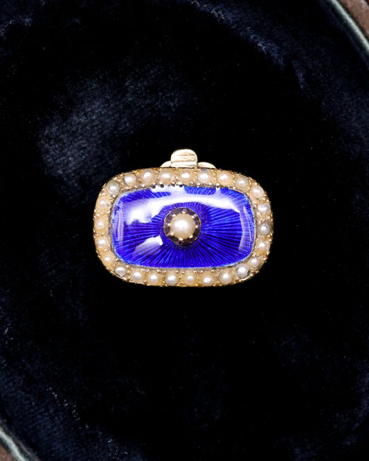 High Carat Yellow Gold (tested), Seed Pearl & Blue Enamel. Double Strand Clasp, Circa 1870