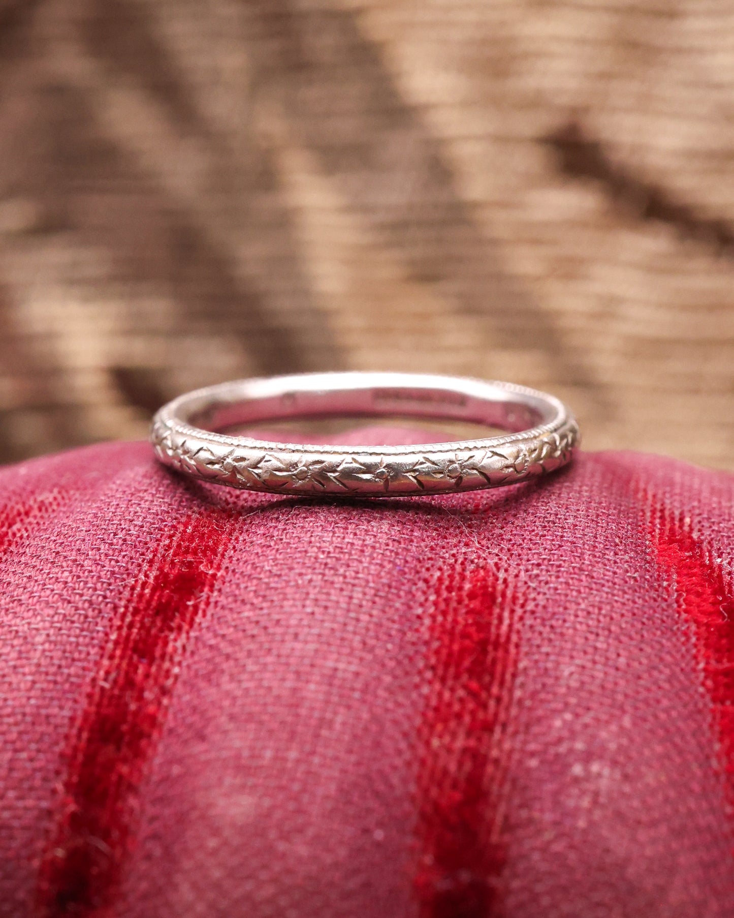 Floral Engraved Platinum Wedding Ring Circa 1920-1930