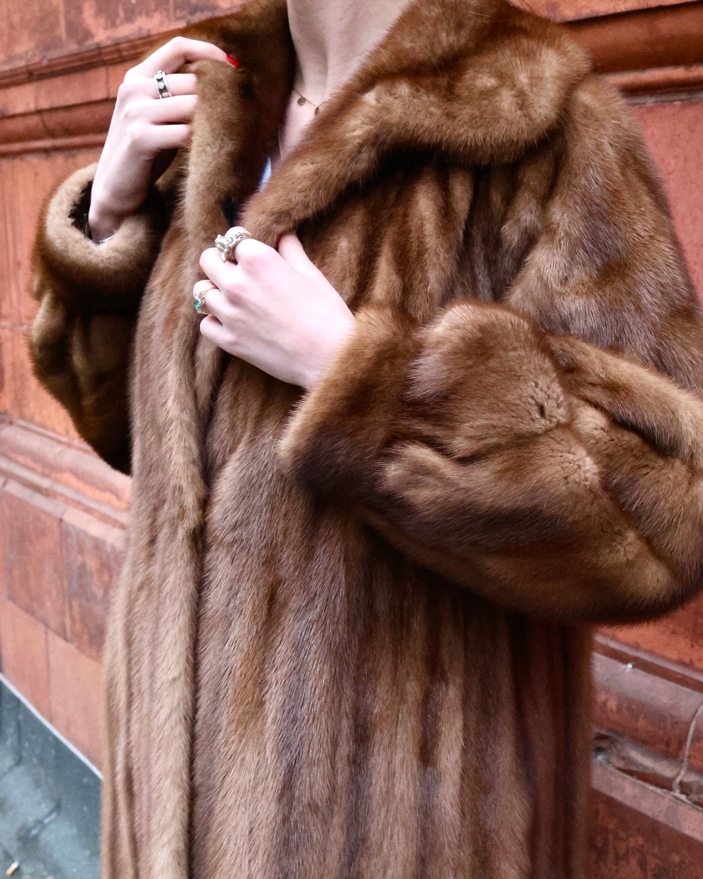 An Exceptional Full Length Demi-Buff, Fully Stranded Mink Coat with wide Raglan Sleeves, tapering to Mandarin Cuffs and a generous Swing Back. Hand made by Lawrence's of Southport. Circa 1990