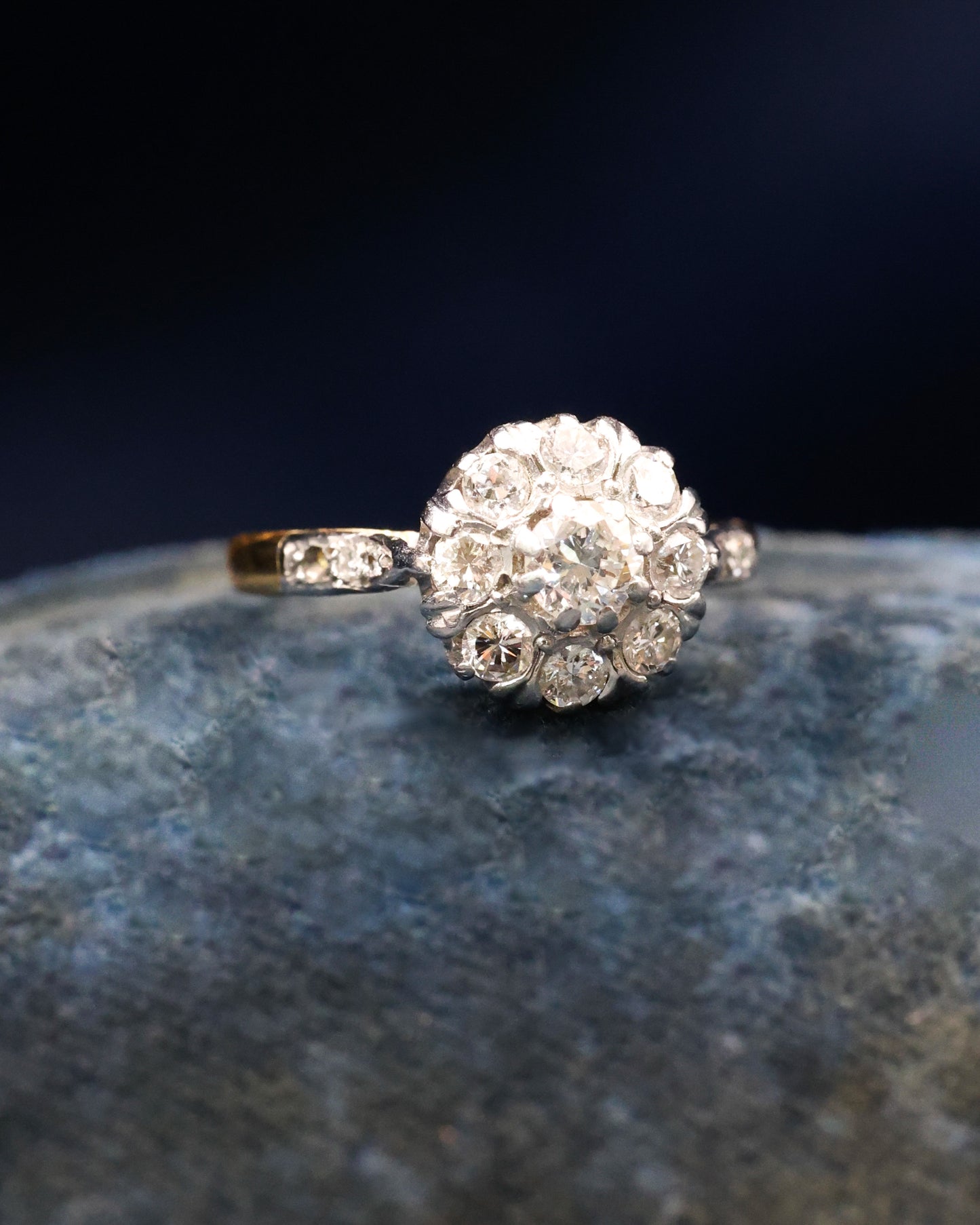 18ct Yellow Gold & Platinum 0.75ct Diamond Cluster Ring Circa 1940-1950