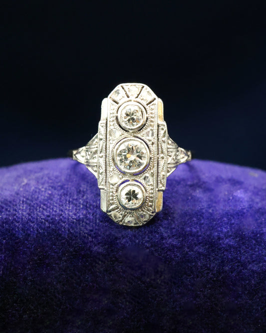 14ct White Gold Diamond Art Deco Diamond Continental Ring Circa 1930